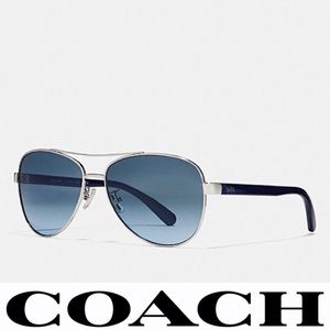 COACH Women’s SILVER & Blue Aviator Blue Sunglass